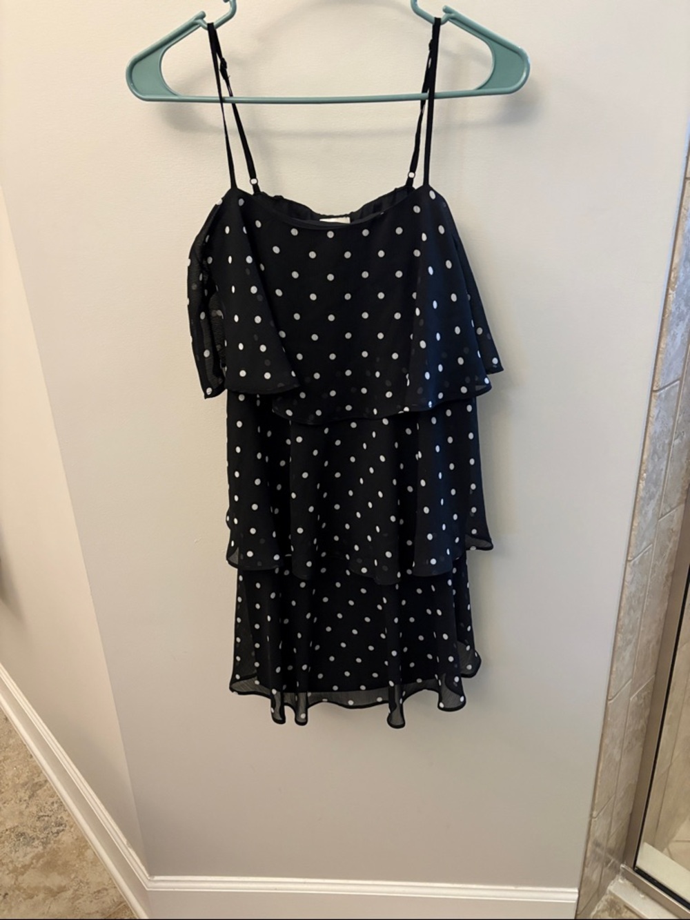 NWT Size XS Black Polka Dot Tiered Spaghetti Strap Dress